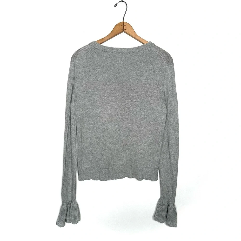 J. Crew | Gray Crew Neck Ruffle Cuff Sleeve Sweater Size Medium